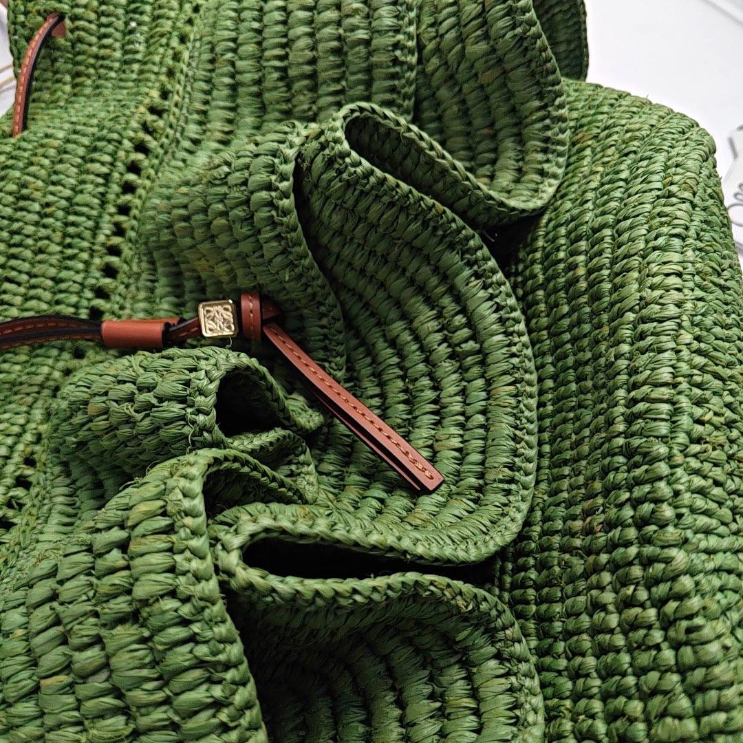 Loewe Raffia Ballon Ruffles Green Bucket Shoulder Bag 2022 For Sale 2