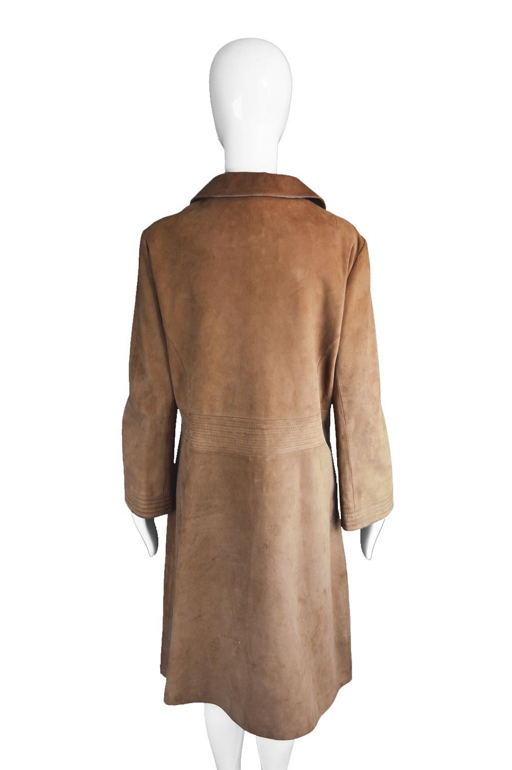 Women's Loewe Rare Vintage 1960s Brown Suede Leather Double Breasted Coat