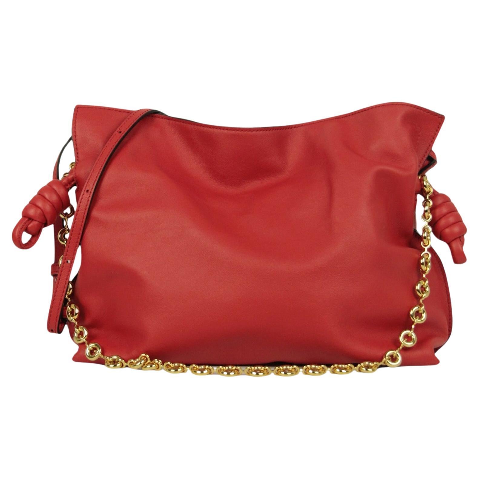 Loewe Red Calfskin Leather Flamenco Bag w/ Donut Chain For Sale