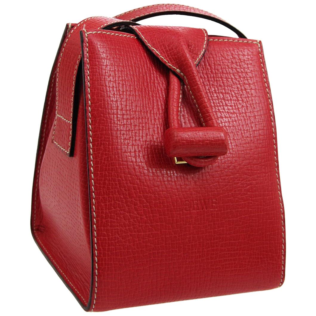 Loewe Red Leather Evening Small Box Mini Toggle Shoulder Flap Bag