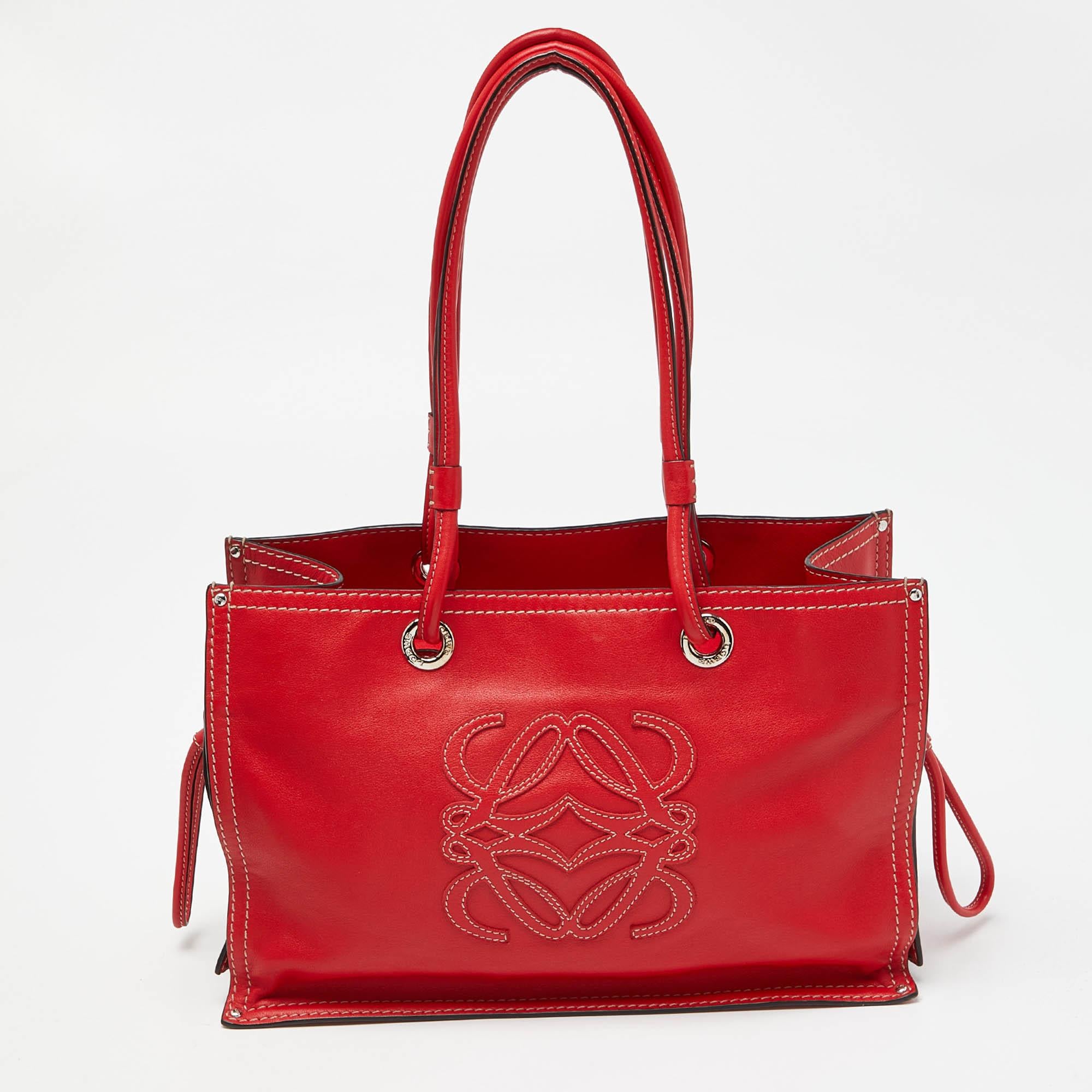 Women's Loewe Red Leather Tote with Wallet