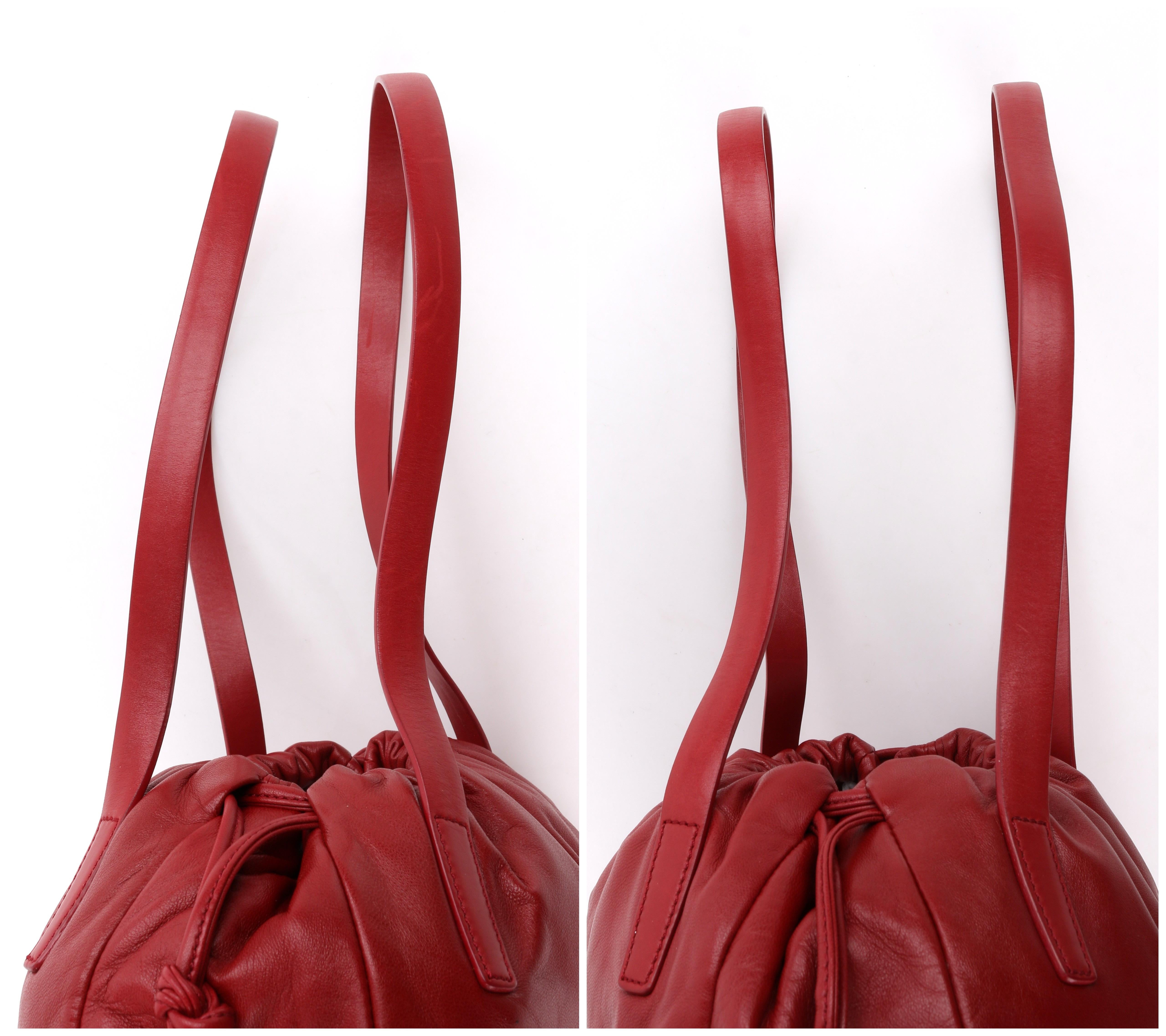 LOEWE Red Napa Leather Drawstring Top Dual Handle Shoulder Hobo Bag 3