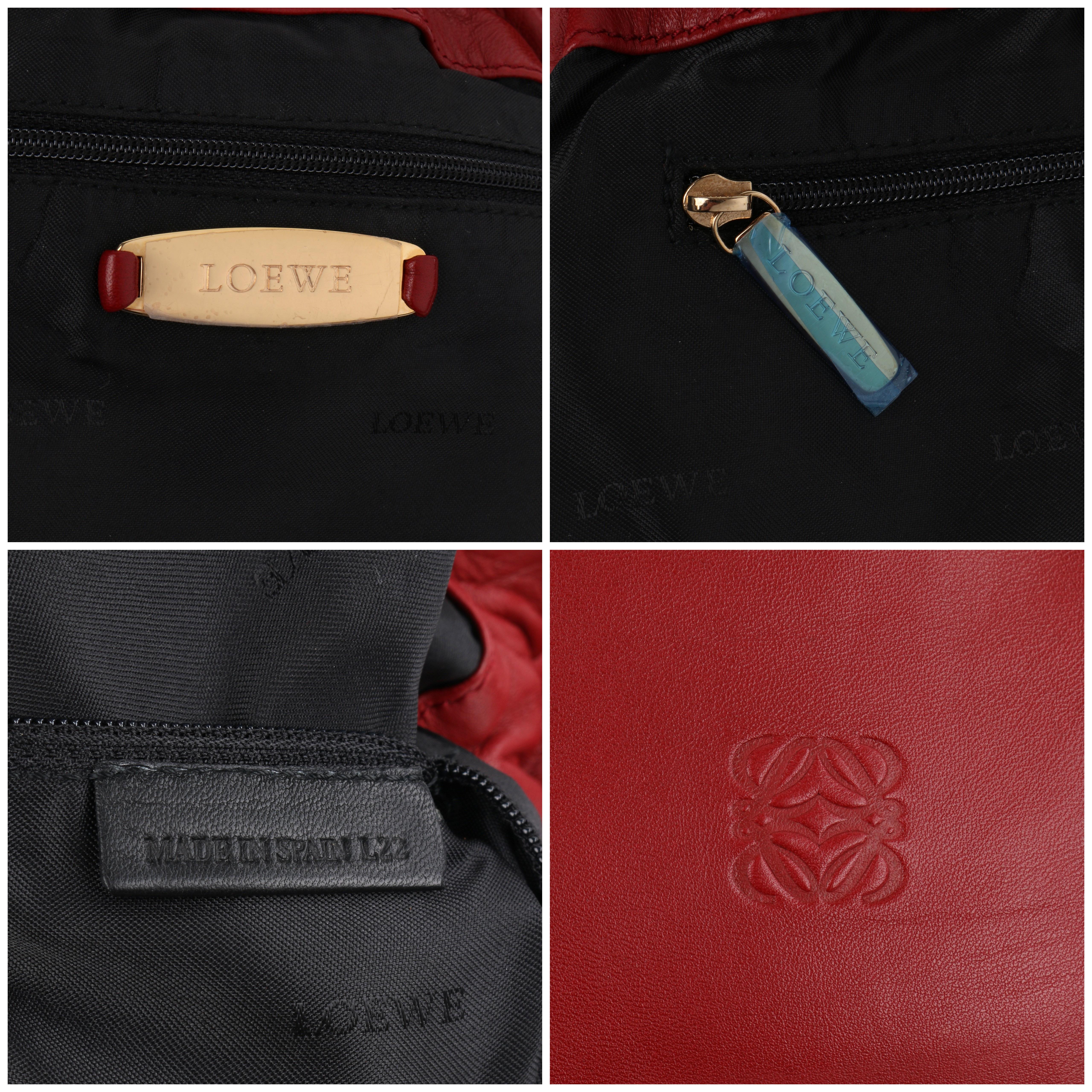 LOEWE Red Napa Leather Drawstring Top Dual Handle Shoulder Hobo Bag 4
