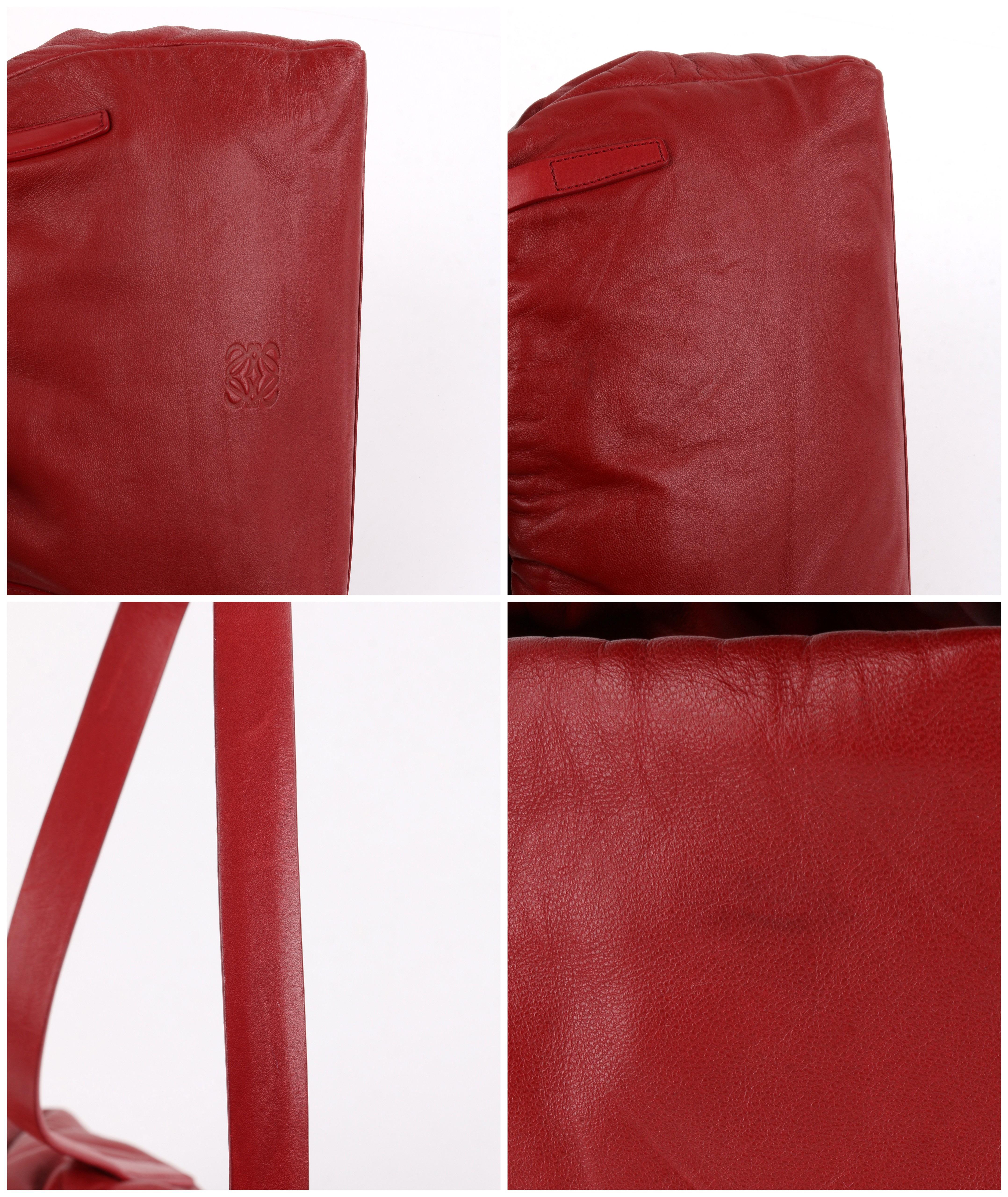 LOEWE Red Napa Leather Drawstring Top Dual Handle Shoulder Hobo Bag 5