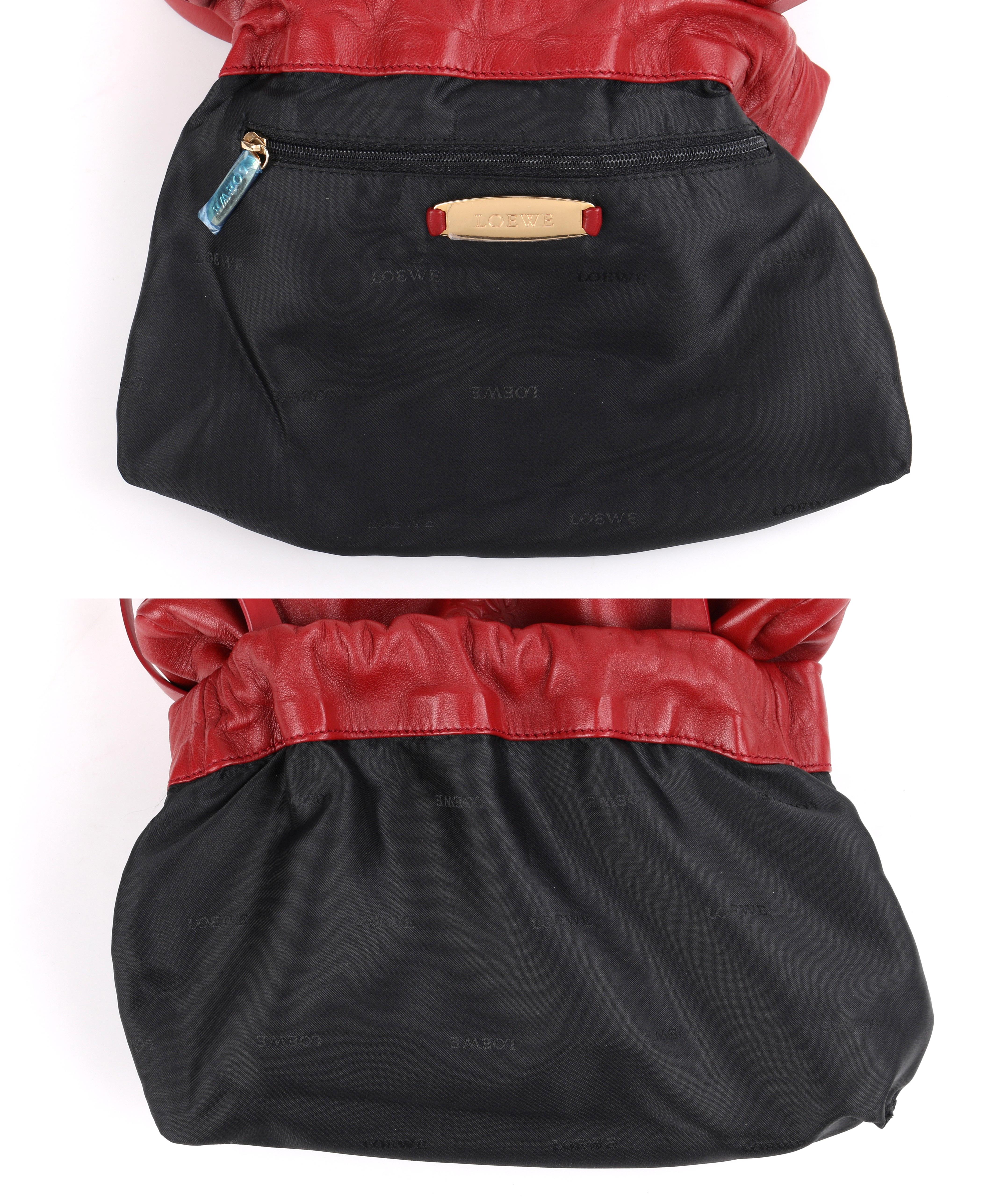 LOEWE Red Napa Leather Drawstring Top Dual Handle Shoulder Hobo Bag 2