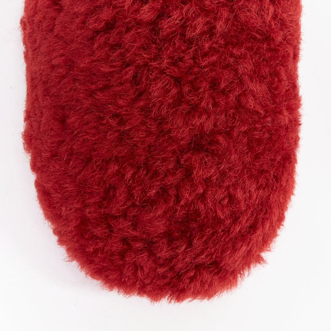 LOEWE red shearling brown anagram leather tag slipper mules EU37 2