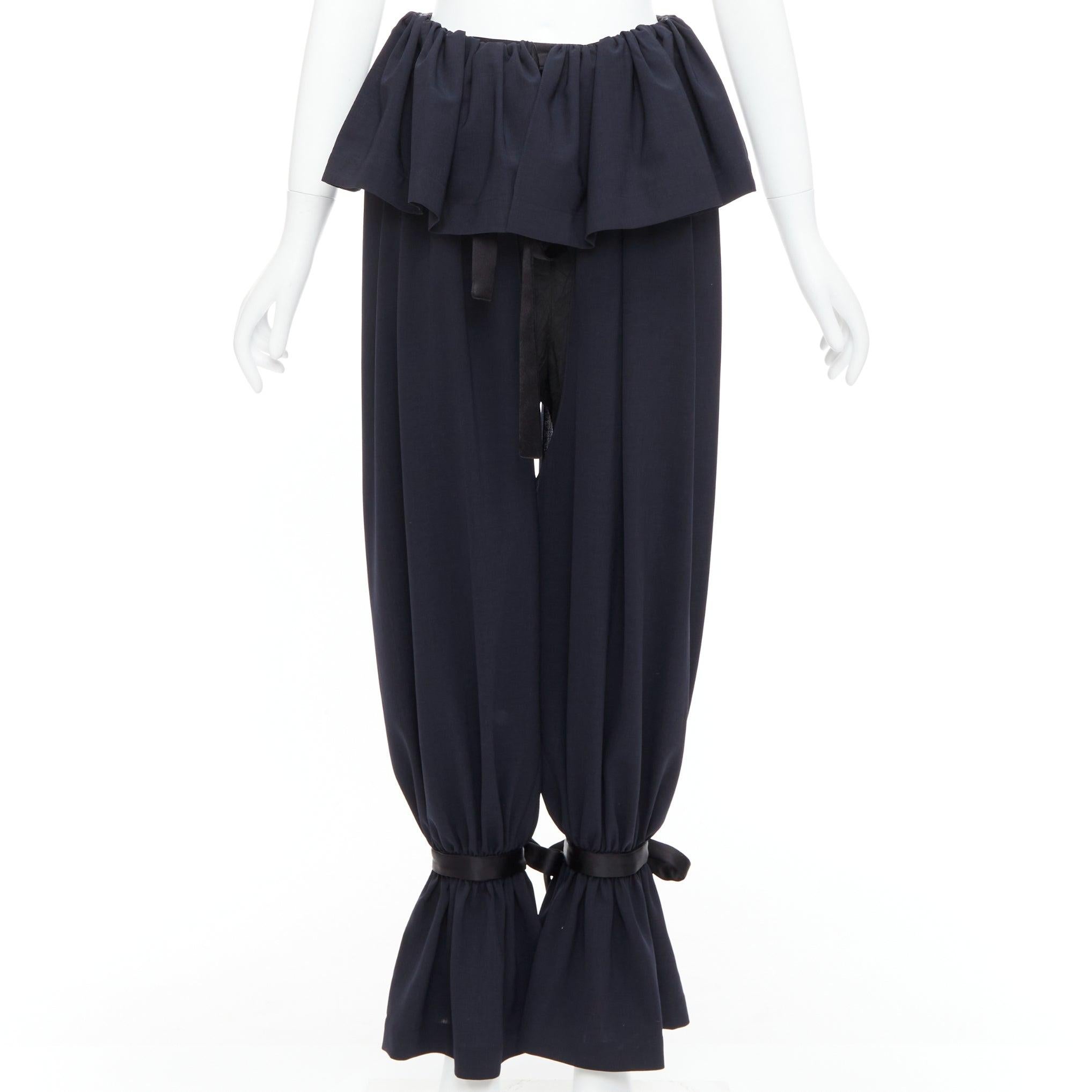 LOEWE Runway Rushed navy black ruffle peplum cuffed ballon pants FR36 S In New Condition In Hong Kong, NT