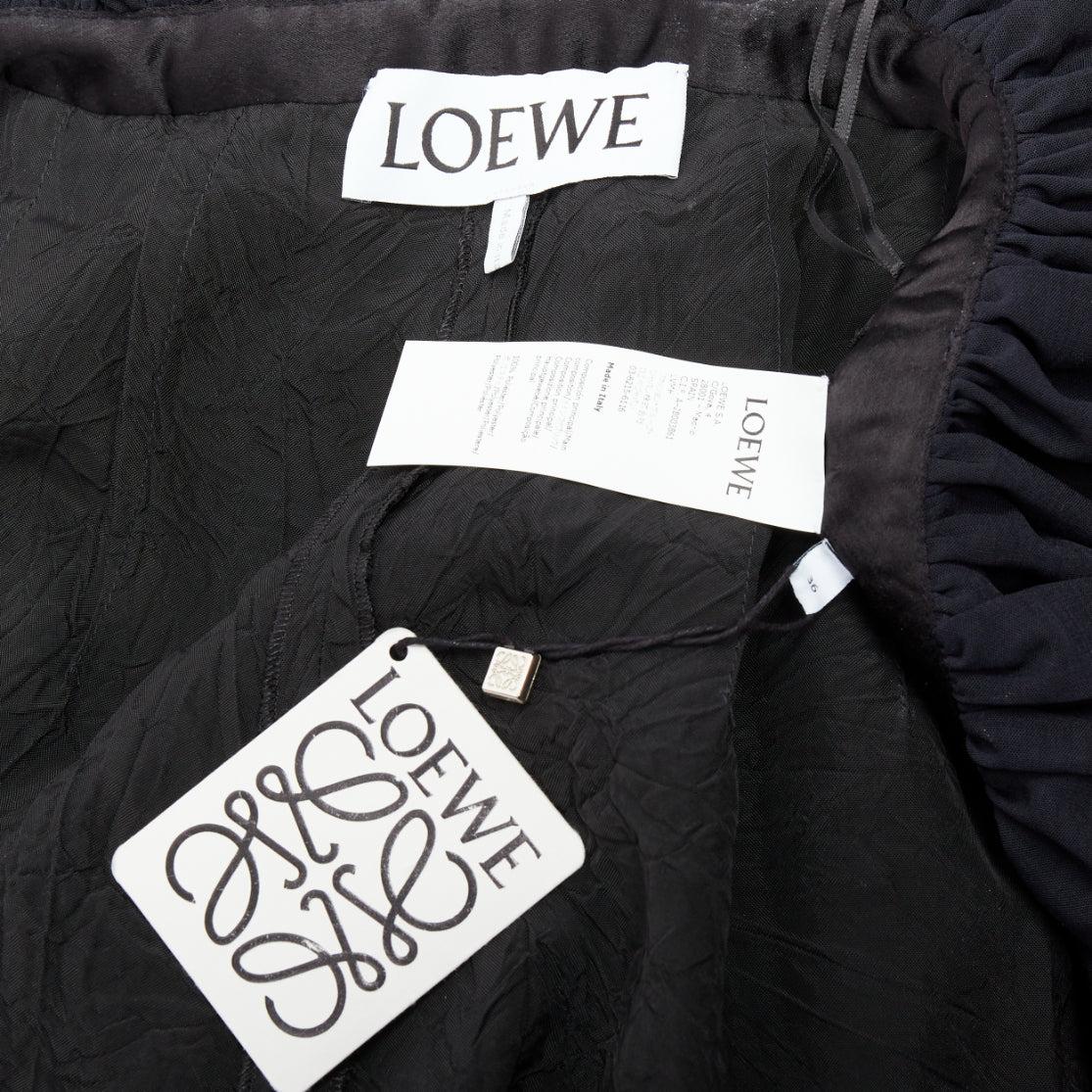 LOEWE Runway Rushed navy black ruffle peplum cuffed ballon pants FR36 S 3