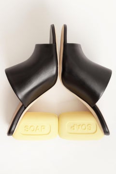 Loewe S/S 2022 Runway Soap Mule Heels in Black Leather New w/ Box