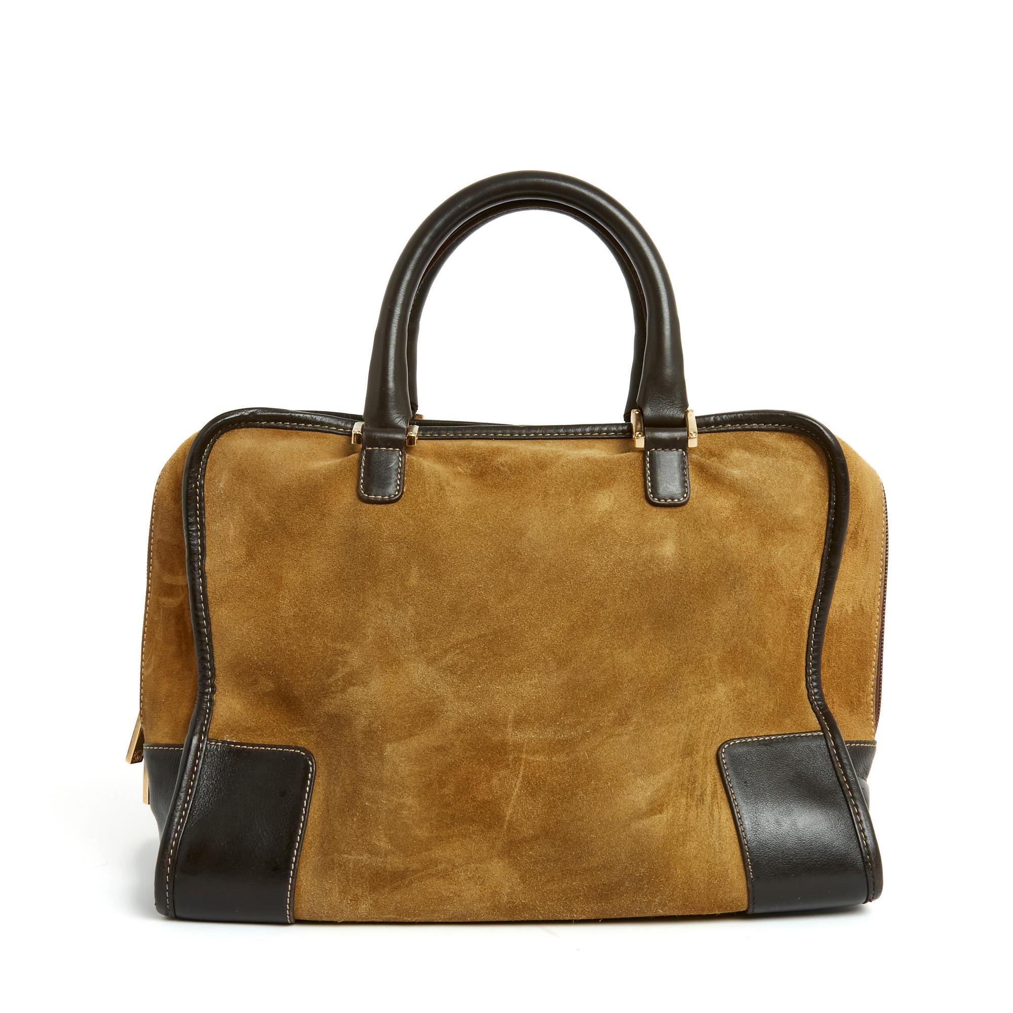 Women's or Men's Loewe Sac Amazona 32 Gold Suede Dark Brown Leather Hand Bag Amazona