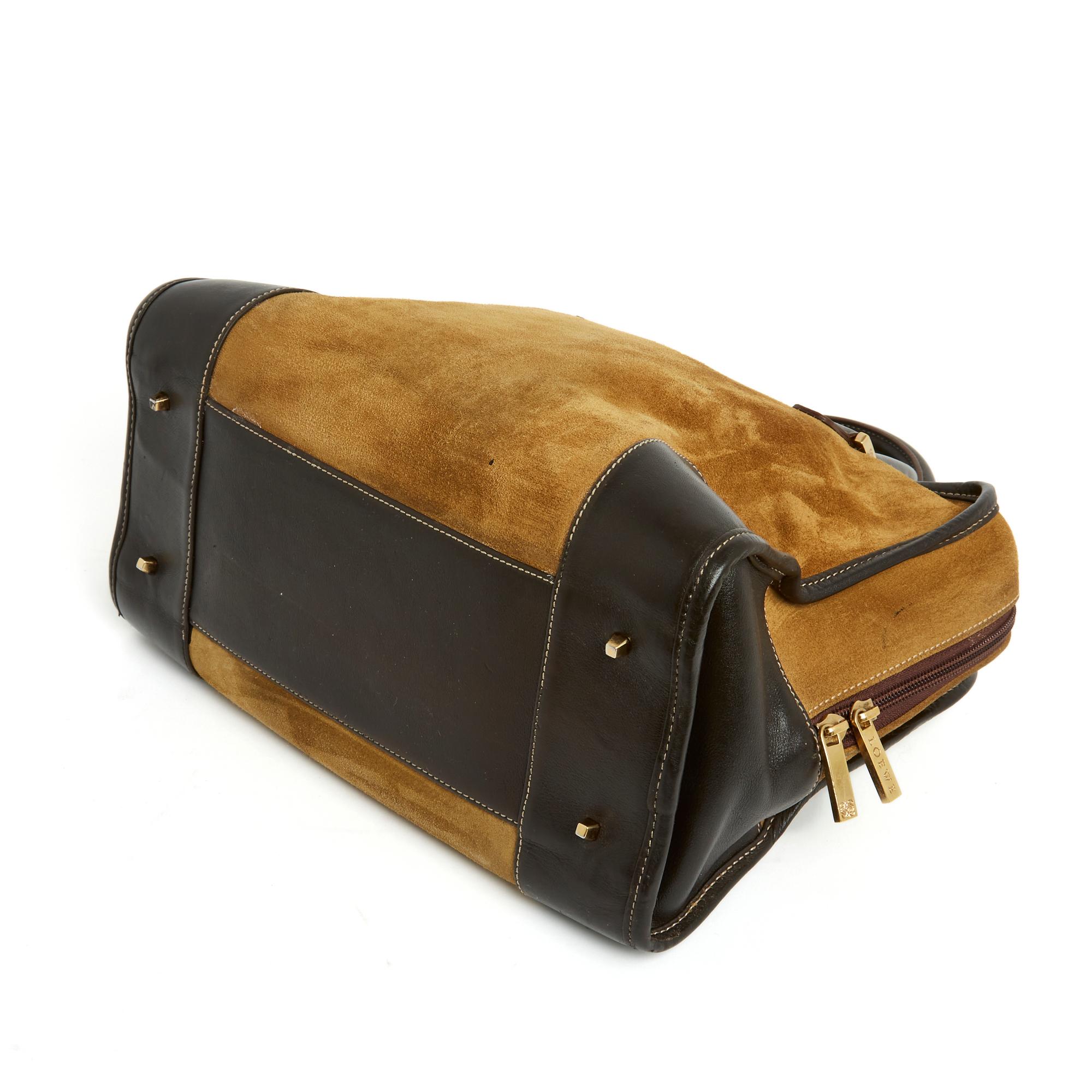 Loewe Sac Amazona 32 Gold Suede Dark Brown Leather Hand Bag Amazona 1