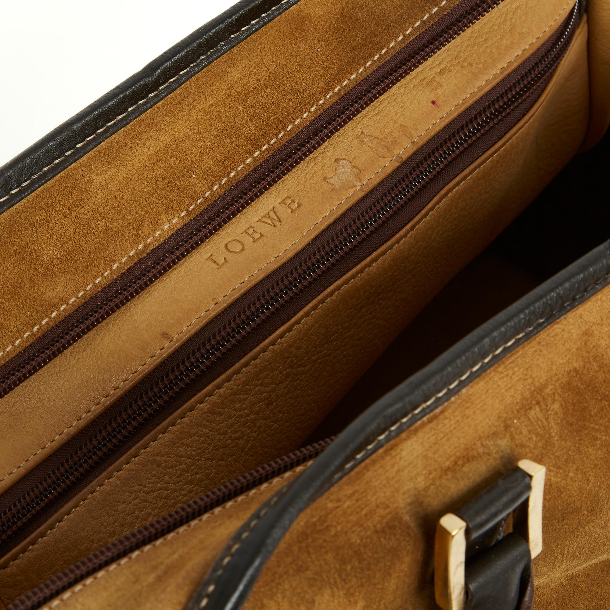 Loewe Sac Amazona 32 Gold Suede Dark Brown Leather Hand Bag Amazona 2