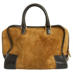 Loewe Sac Amazona 32 Gold Suede Dark Brown Leder Handtasche Amazona