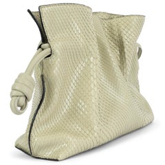 LOEWE sage green SNAKESKIN LARGE FLAMENCO Clutch Shoulder Bag