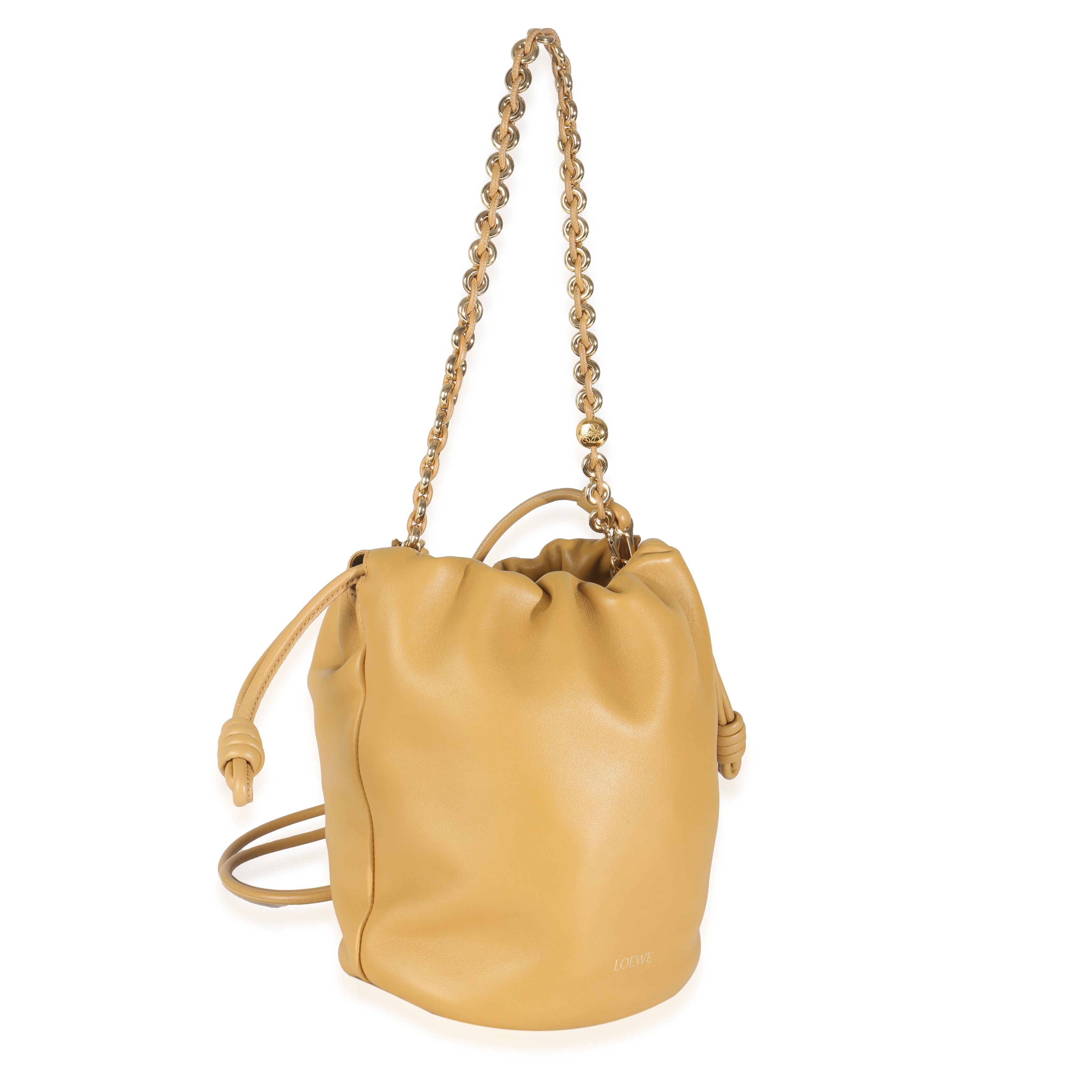 Orange Loewe Sahara Mellow Nappa Lambskin Flamenco Chain Bucket Bag For Sale