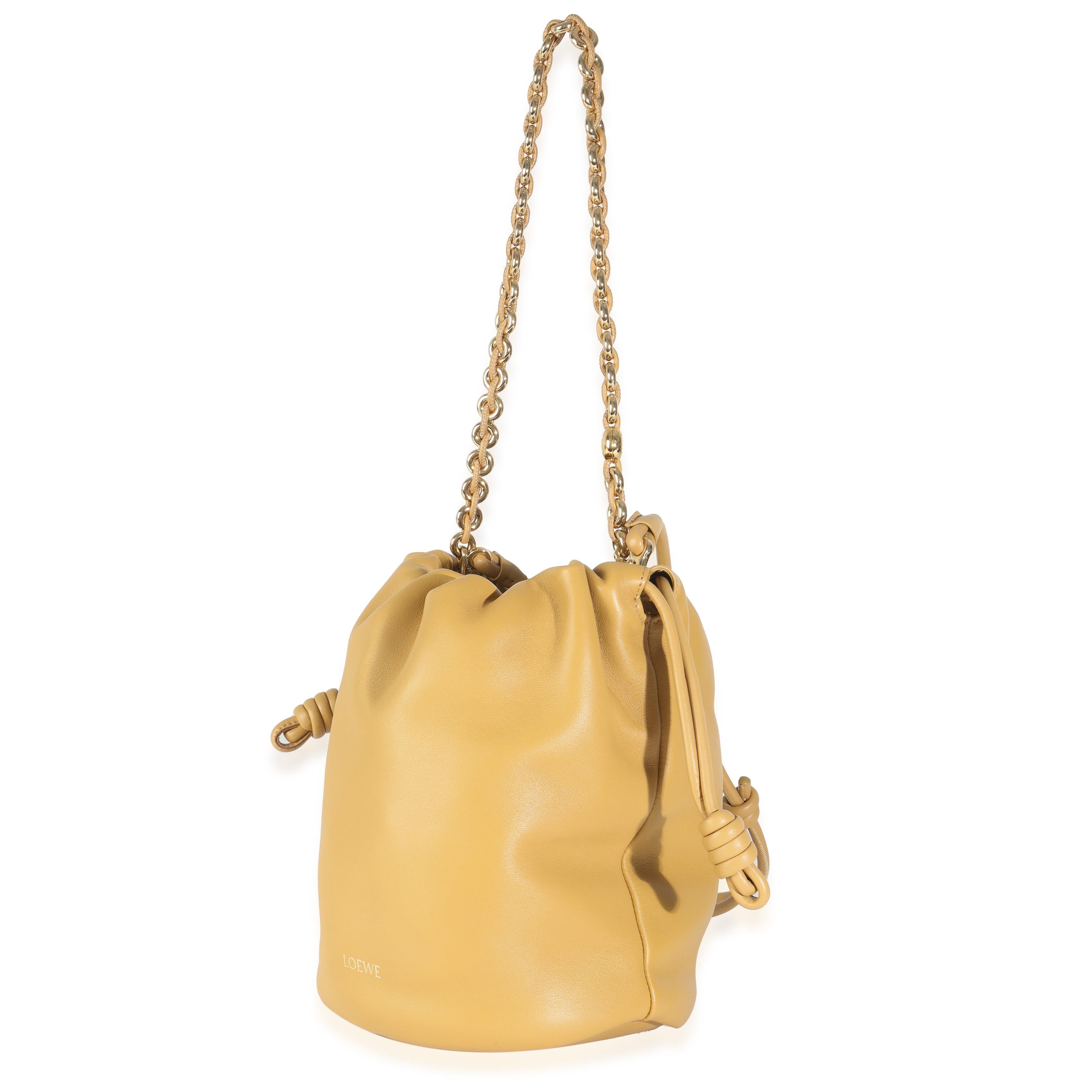 Loewe Sahara Mellow Nappa Lambskin Flamenco Chain Bucket Bag In Excellent Condition For Sale In New York, NY