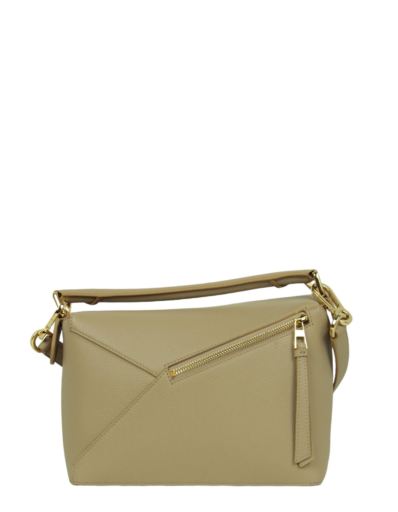 Loewe Sand Beige Soft Grained Calfskin Leather Small Puzzle Bag In Excellent Condition For Sale In New York, NY