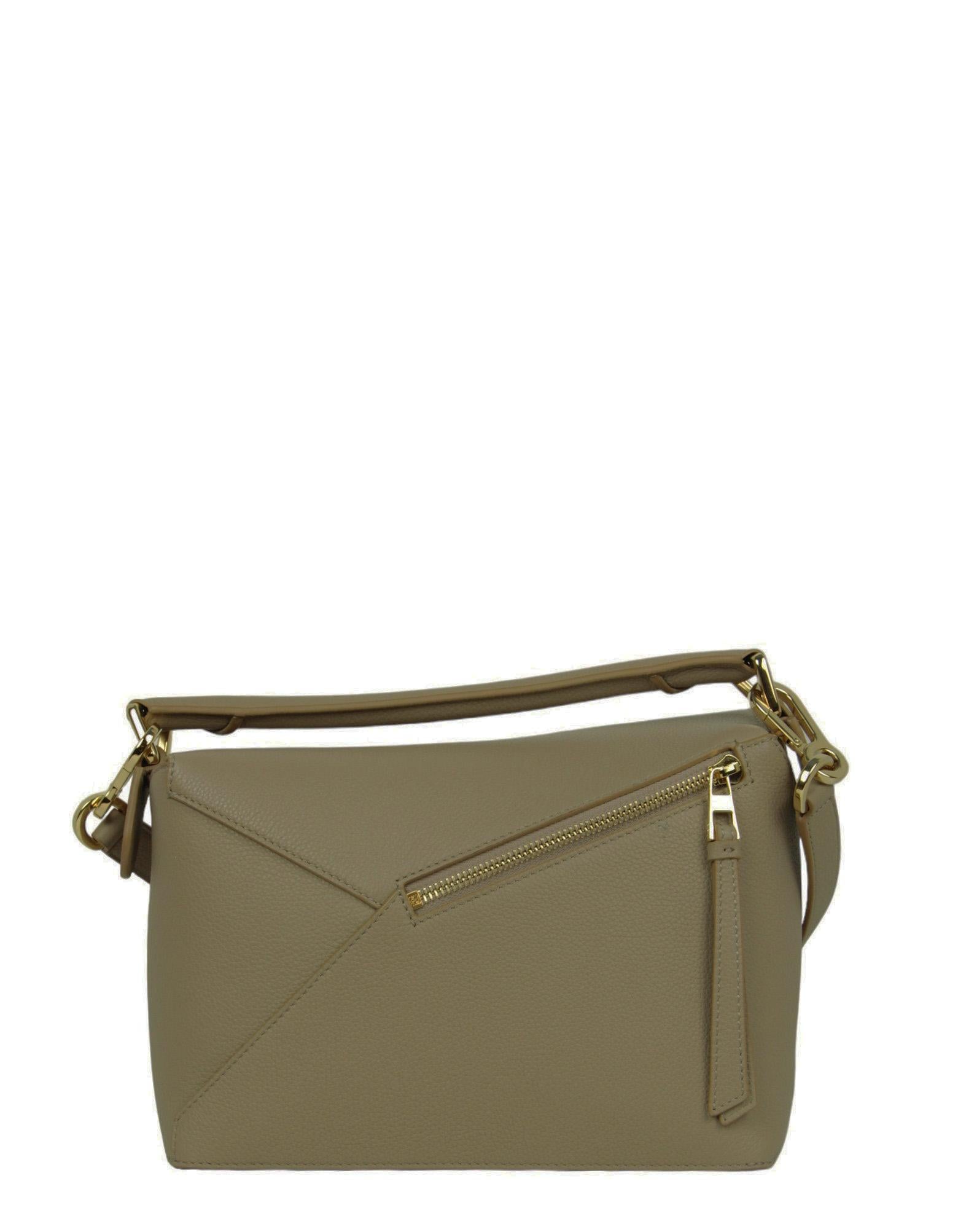 Loewe Sand Beige Soft Grained Calfskin Leather Small Puzzle Bag In Excellent Condition For Sale In New York, NY