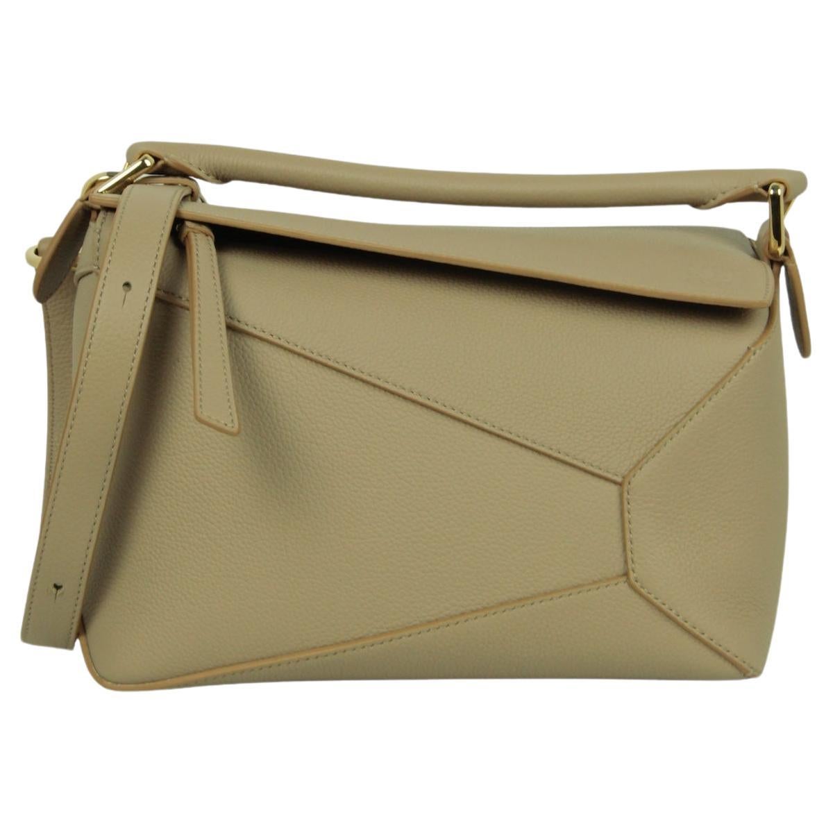 Loewe Sand Beige Soft Grained Calfskin Leather Small Puzzle Bag For Sale