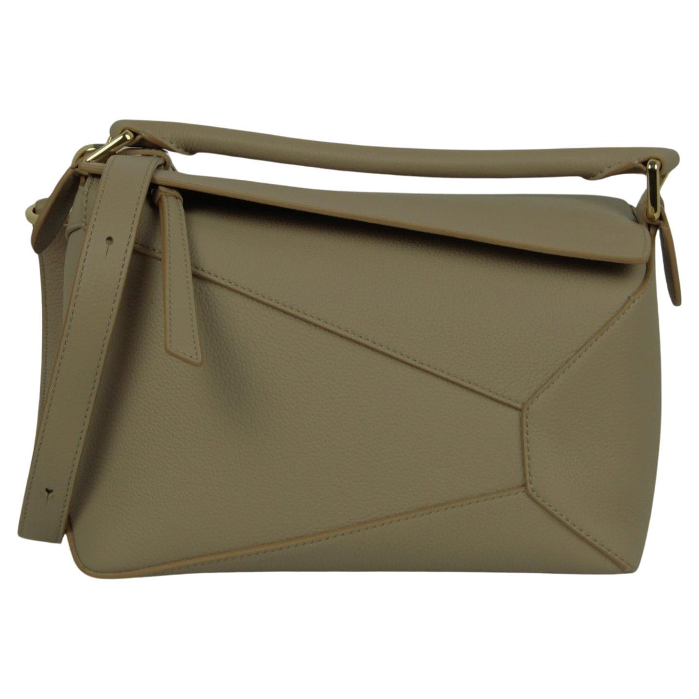 Loewe Sand Beige Soft Grained Calfskin Leather Small Puzzle Bag For Sale at 1stDibs