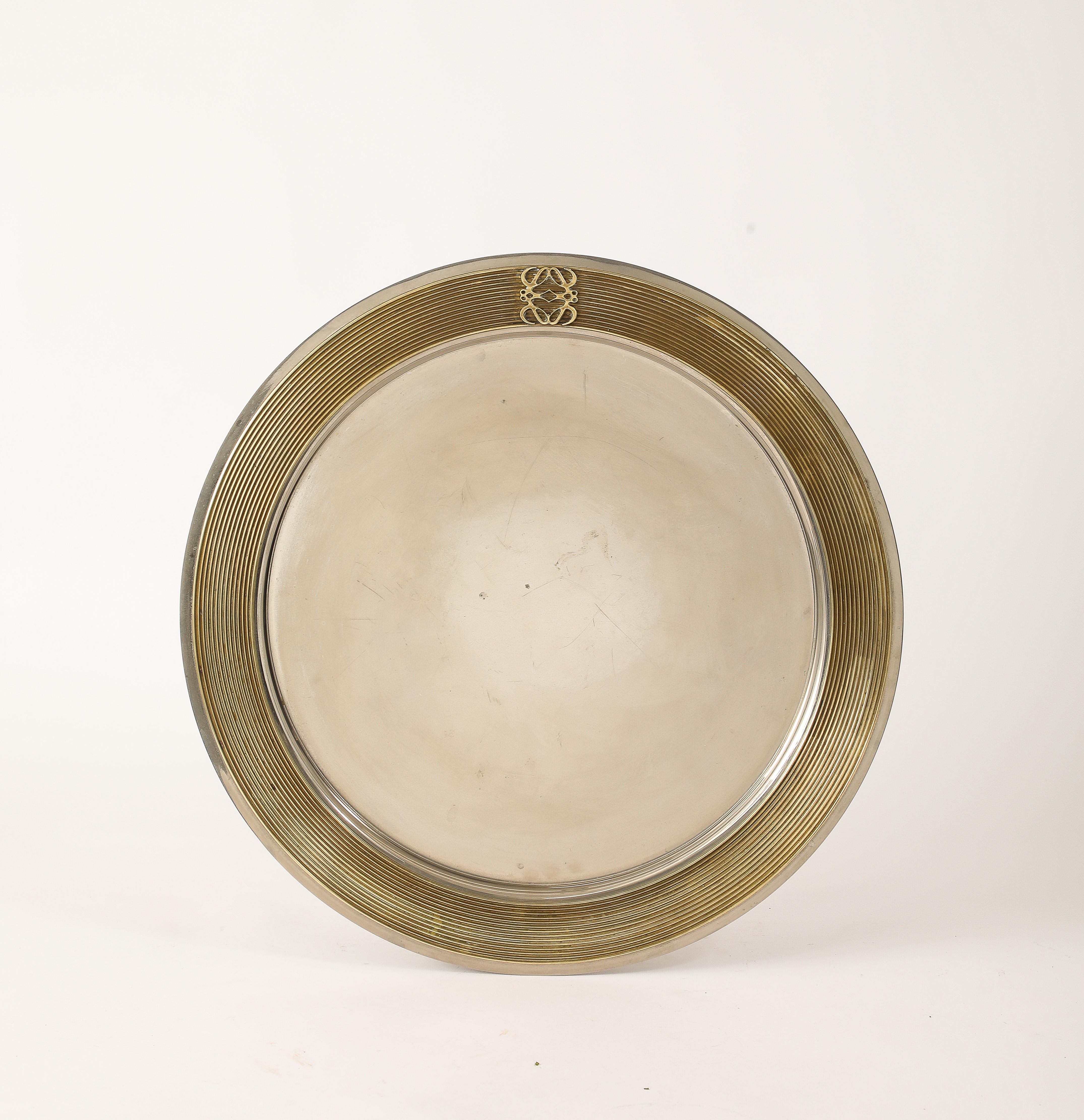 Modern Loewe Serving Tray in Brass & Stainless Steel, Spain 1970's For Sale