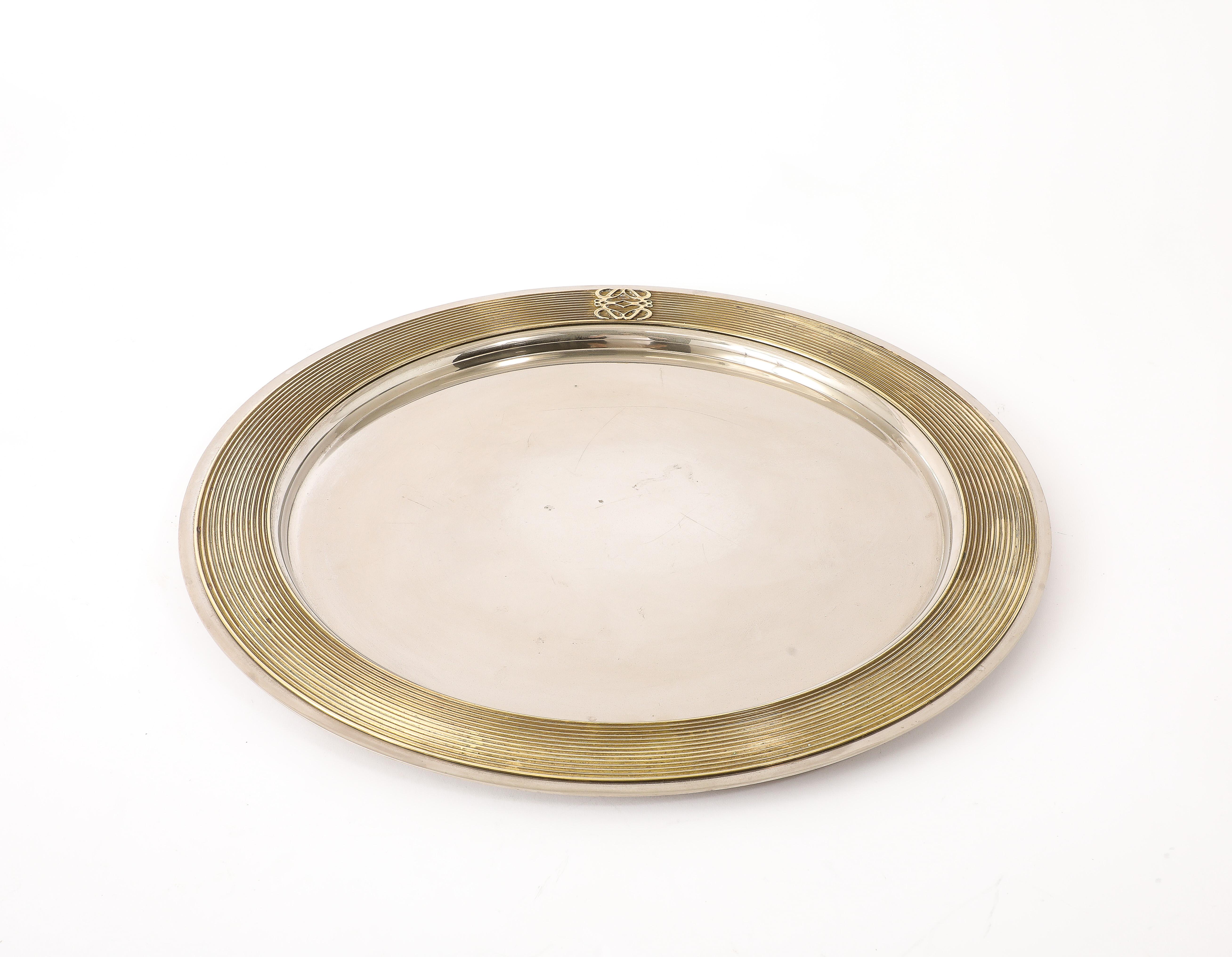 Spanish Loewe Serving Tray in Brass & Stainless Steel, Spain 1970's For Sale