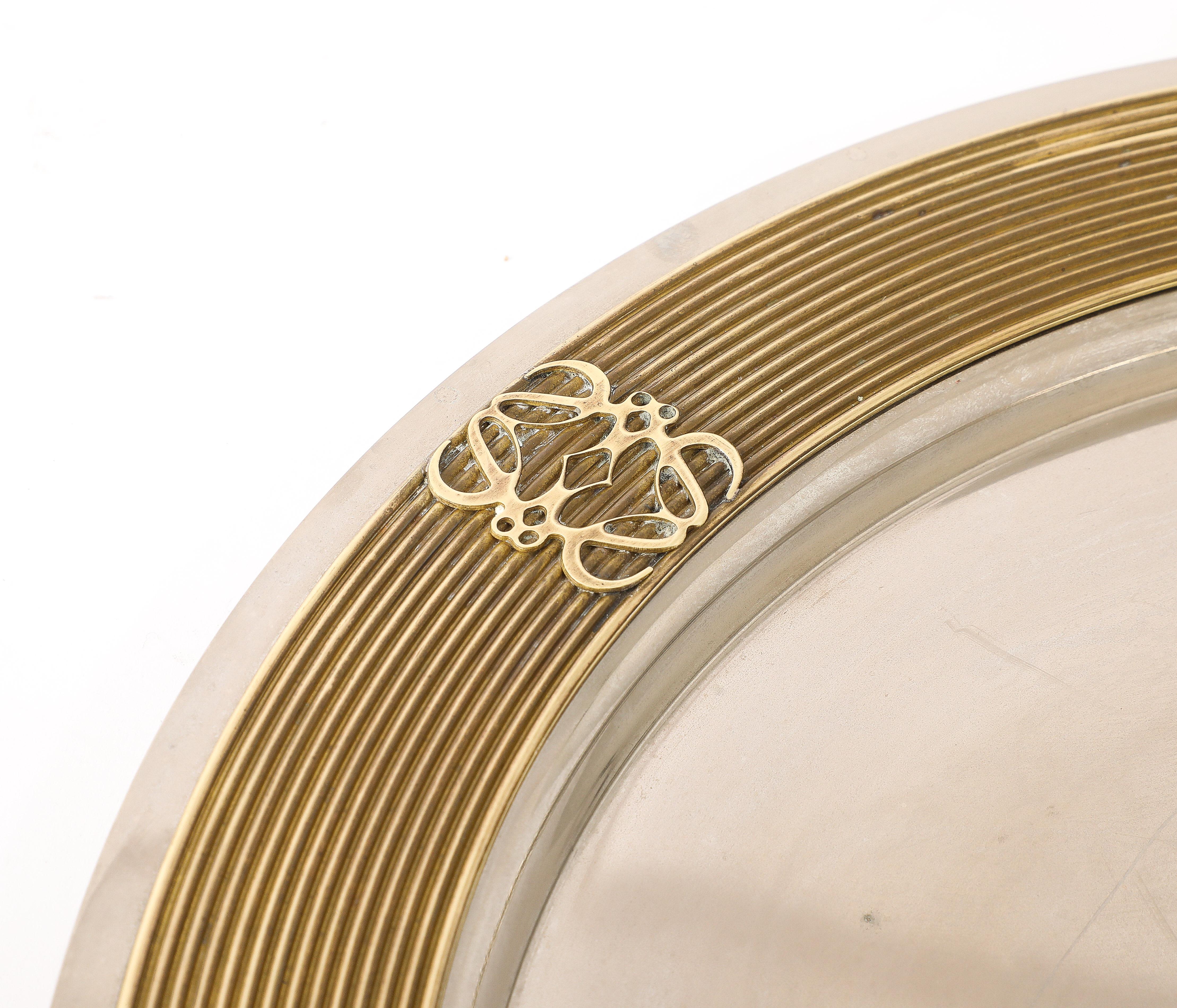 Loewe Serving Tray in Brass & Stainless Steel, Spain 1970's In Good Condition For Sale In New York, NY
