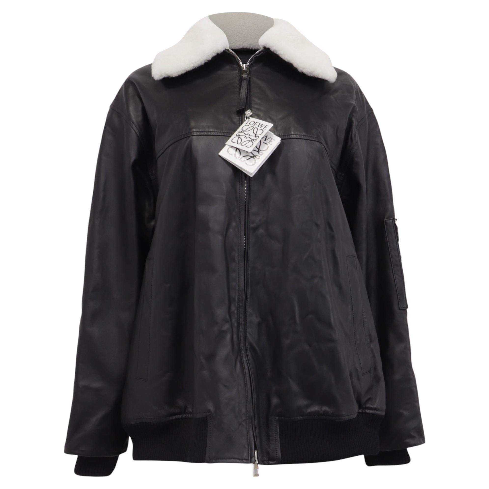Loewe Sheared Collar Bomber Jacket in Lambskin Leather For Sale
