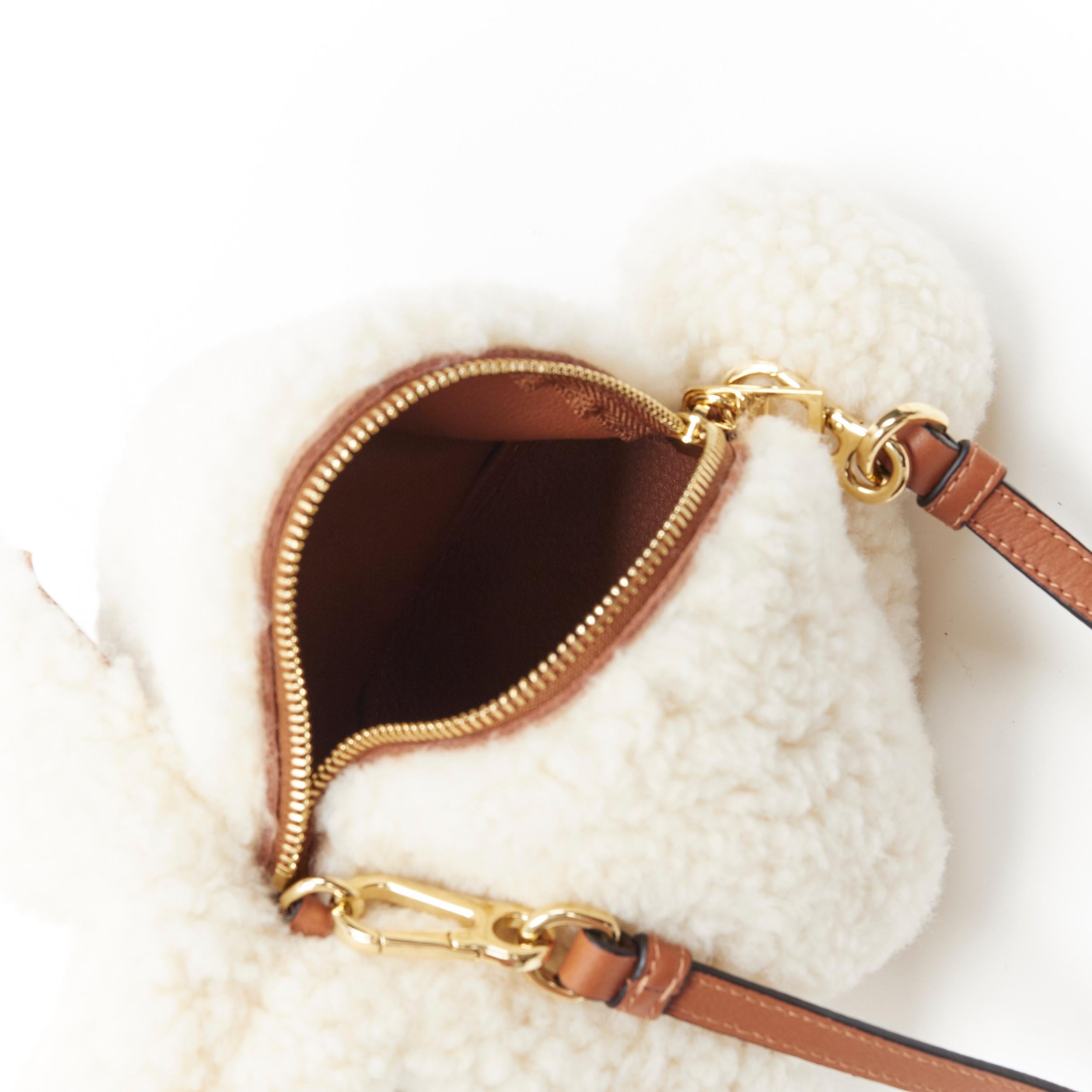 LOEWE Shearling Bunny brown leather trimmed top zip crossbody novelty bag 6