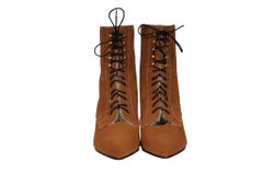 Loewe Shearling Lined Suede Ankle Boots Size US 8 EU 38 Brown Tan Fur Bootie