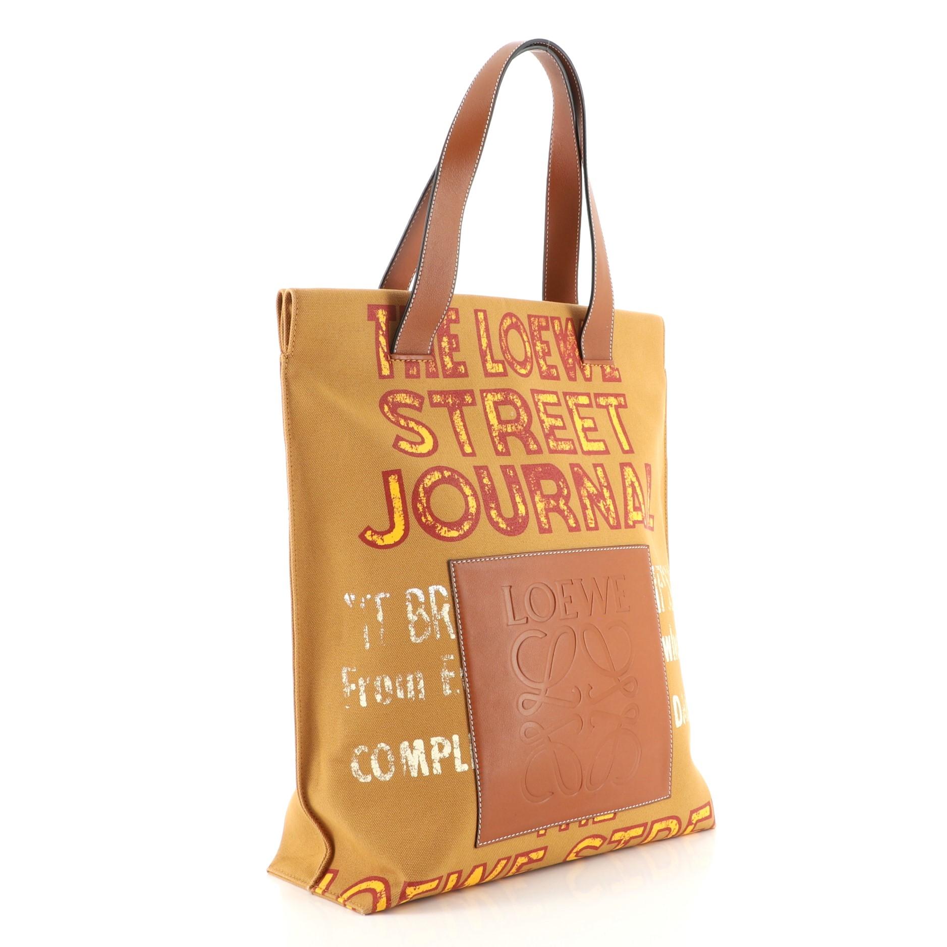 Orange Loewe Shopper Tote Printed Canvas with Leather North South