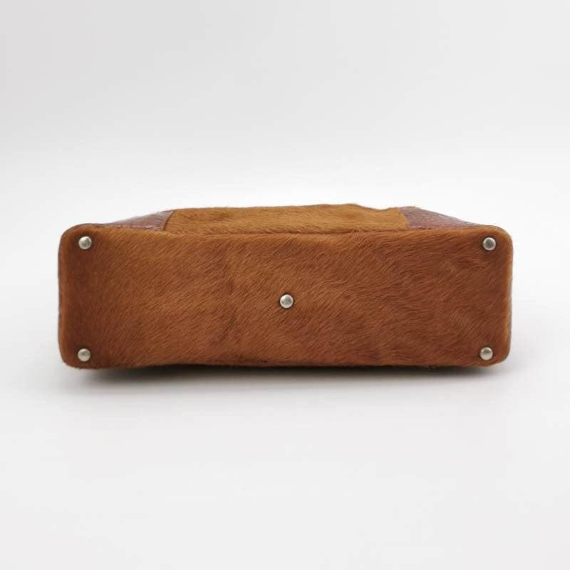 Brown Loewe Shoulder Bag Pony-style Calfskin Crocodile Leather Strap