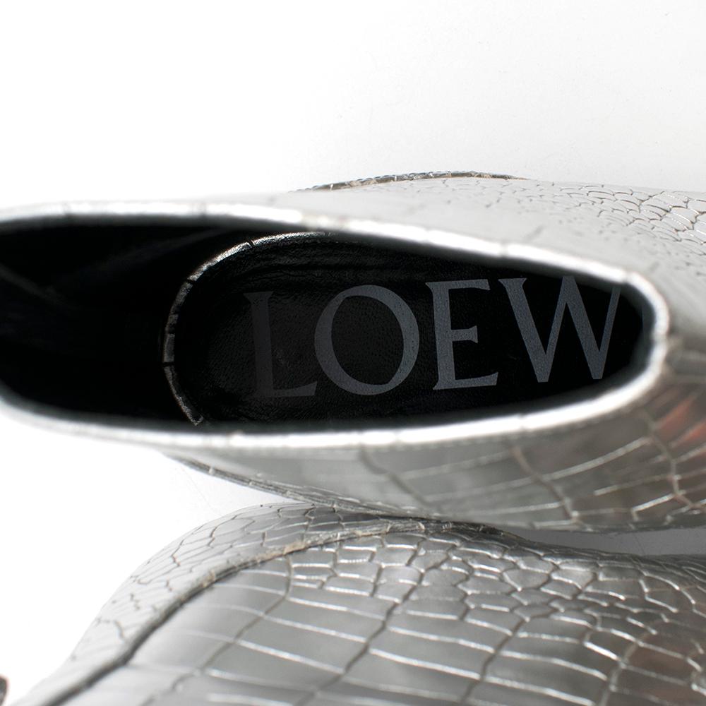 Loewe Silver Crocodile Embossed Leather Square Toe Ankle Boots 3