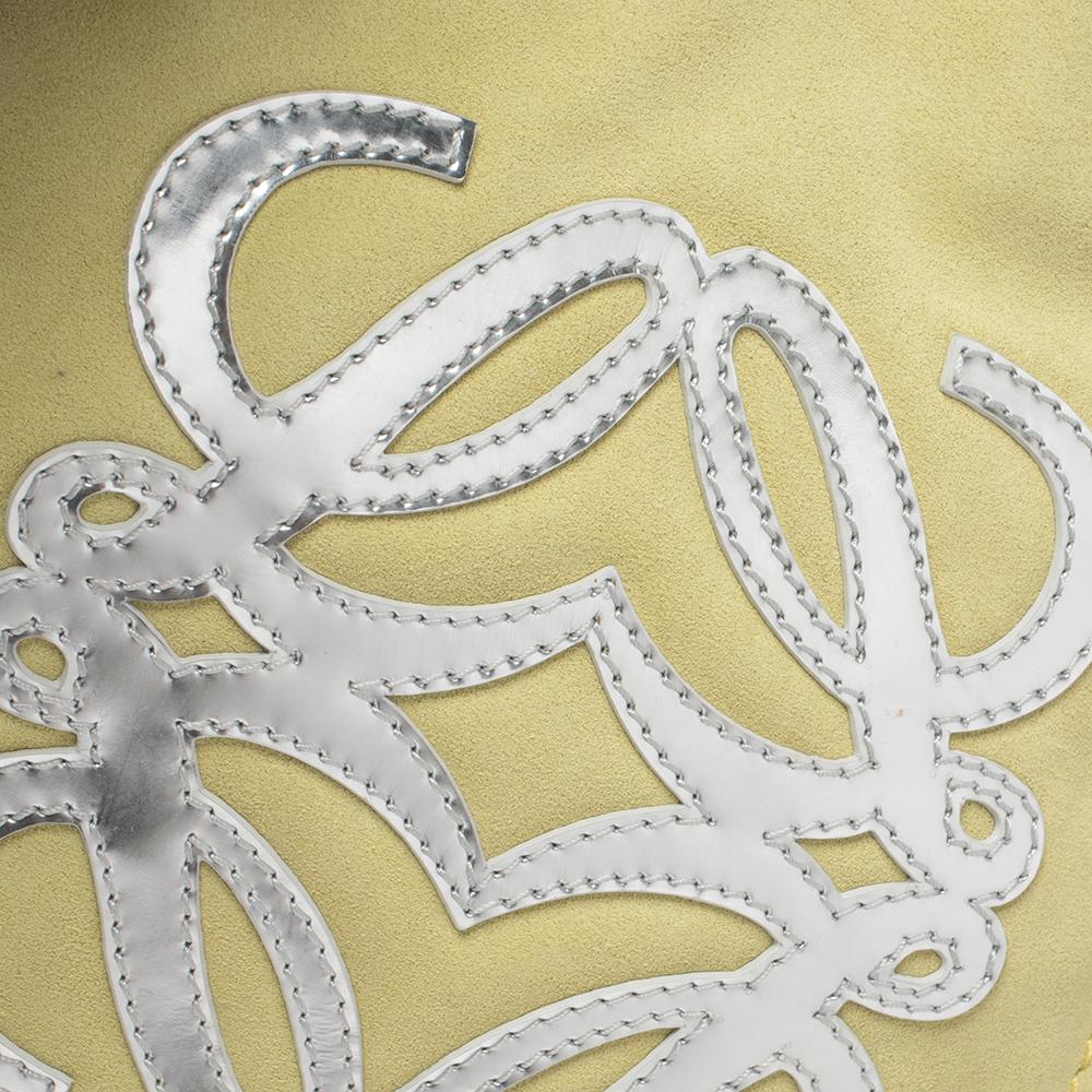Loewe Silver/Yellow Leather and Suede Drawstring Bag 5