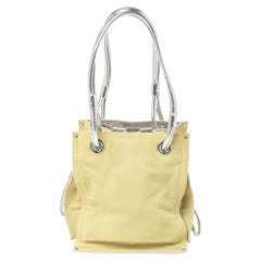 Loewe Silver/Yellow Leather and Suede Drawstring Bag