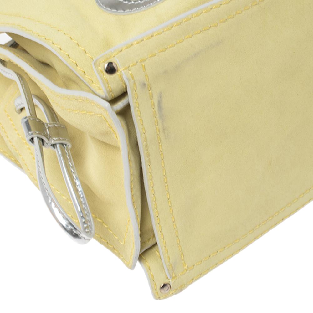 Loewe Silver/Yellow Leather and Suede Drawstring Bag 2