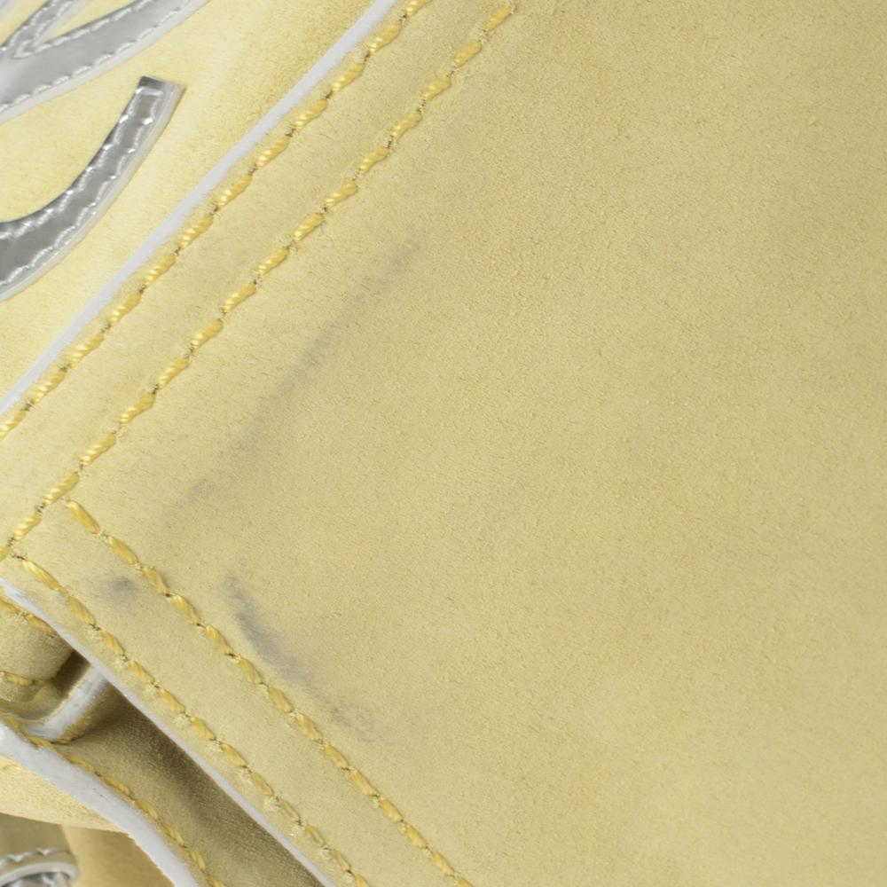 Loewe Silver/Yellow Leather and Suede Drawstring Bag 3