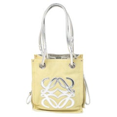 Loewe Silver/Yellow Leather and Suede Drawstring Bag