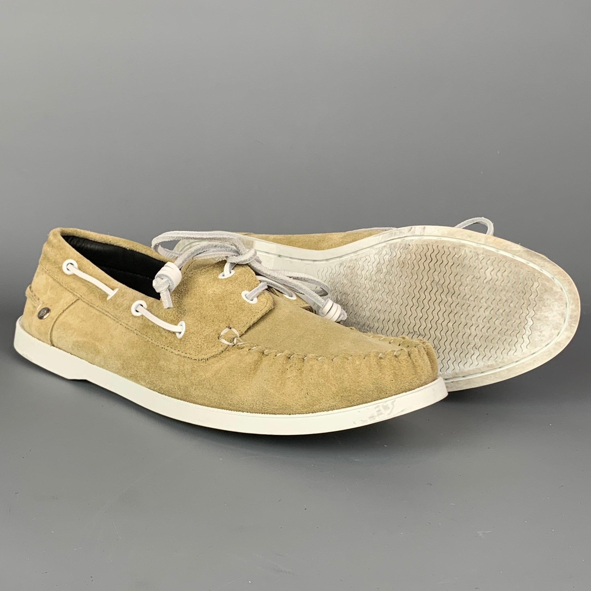 LOEWE Size 11 Natural Leather Boat Shoe Loafers In Good Condition For Sale In San Francisco, CA