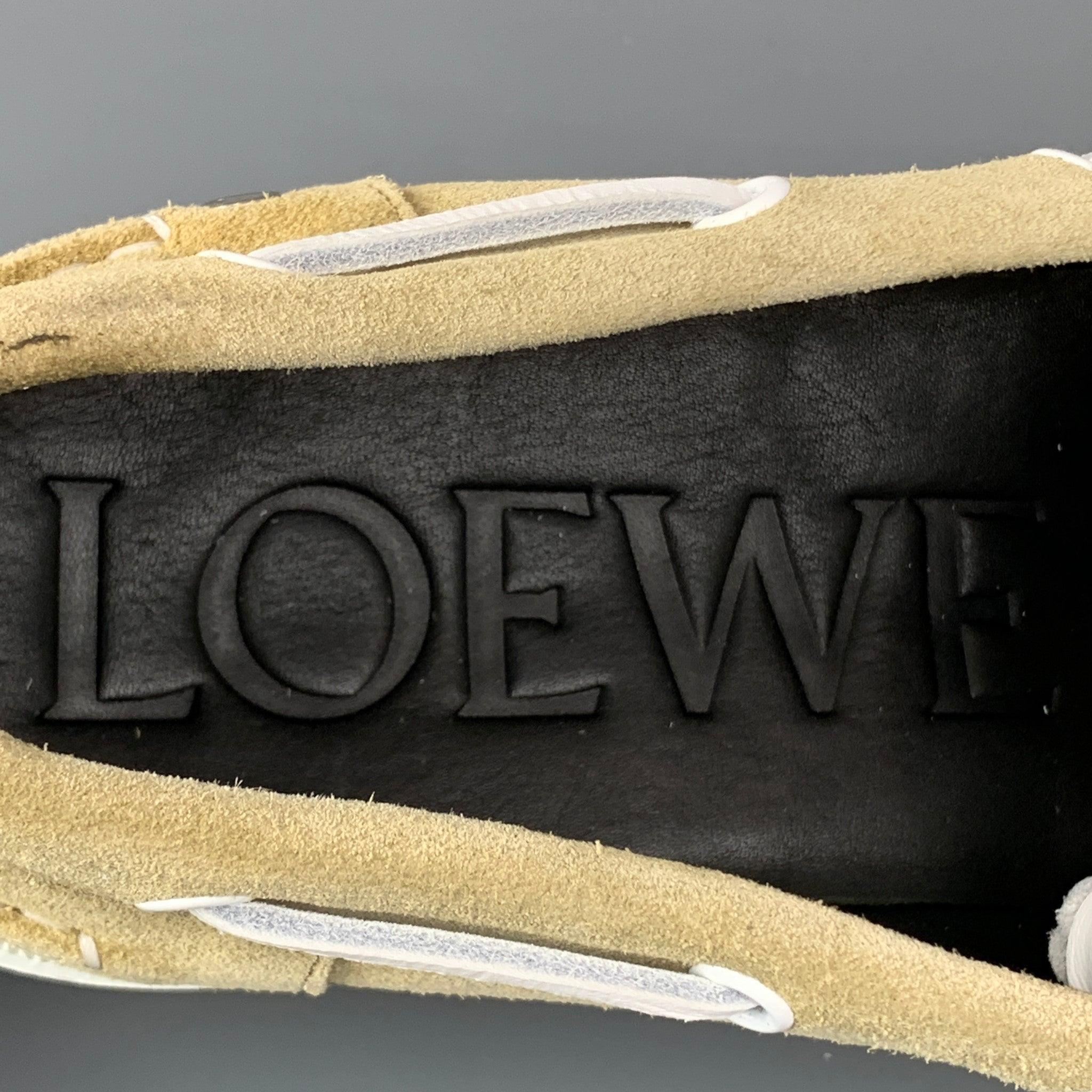 LOEWE Size 11 Natural Leather Boat Shoe Loafers For Sale 2