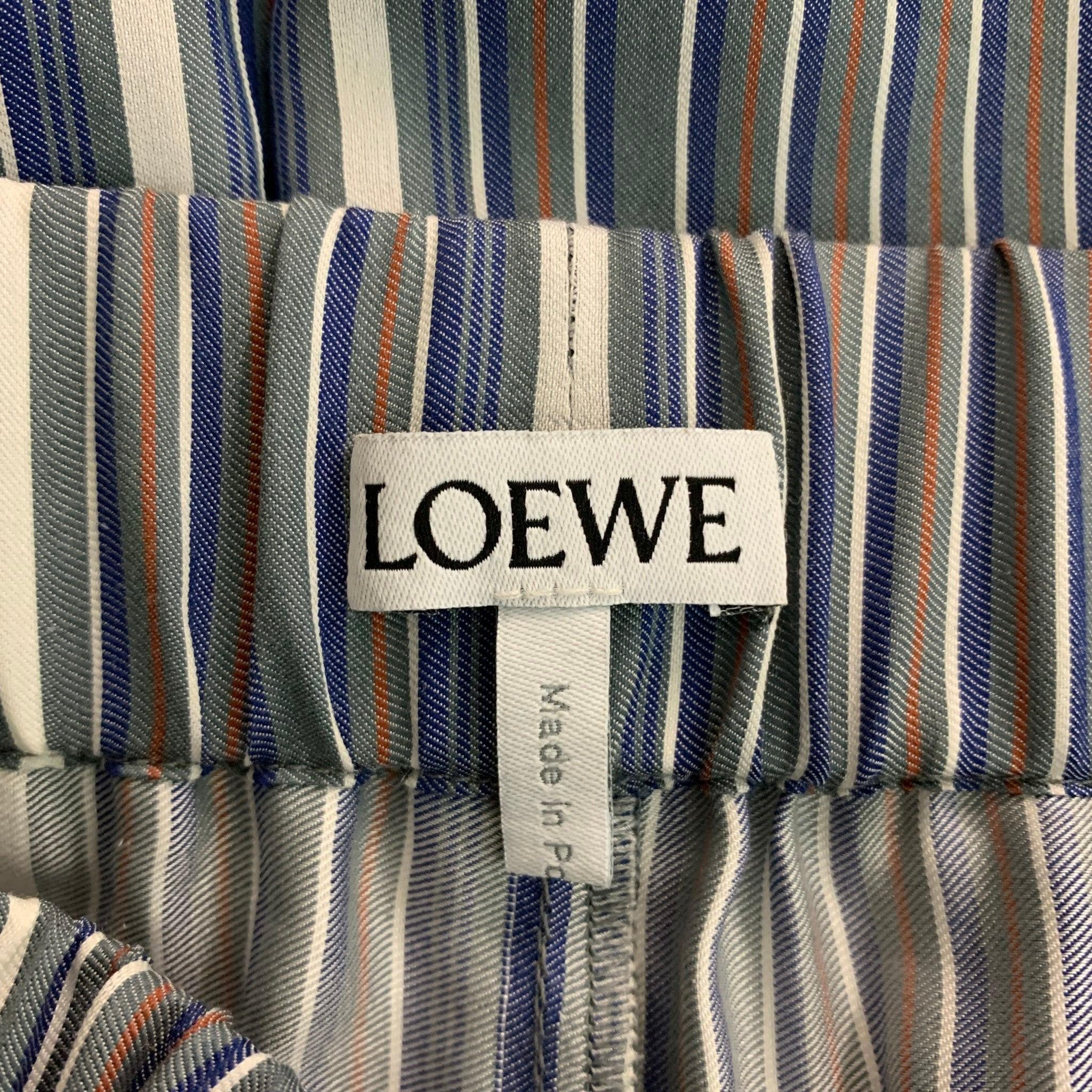 LOEWE Size 2 Grey White Blue Silk Stripe Asymmetrical Set For Sale 7