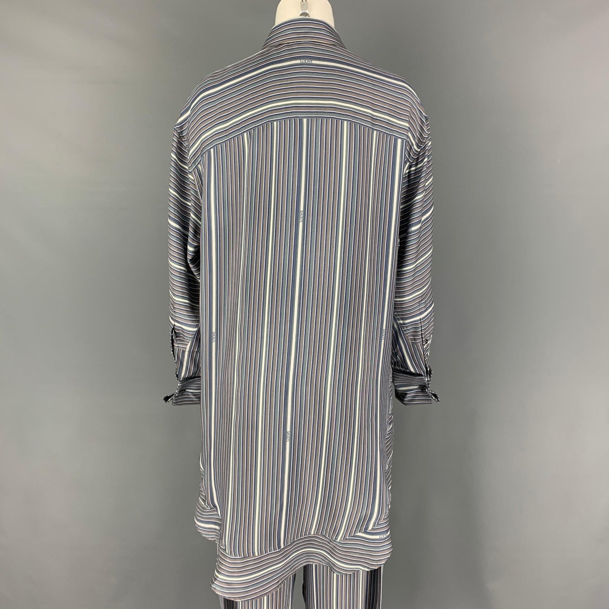 Women's LOEWE Size 2 Grey White Blue Silk Stripe Asymmetrical Set For Sale