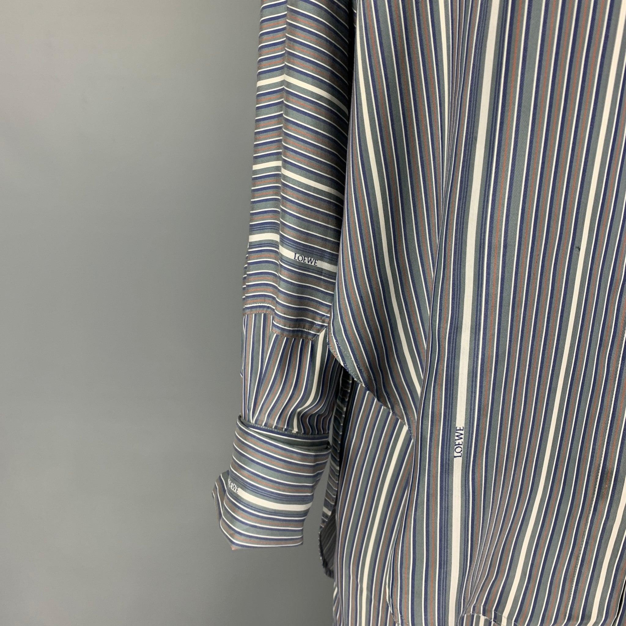 LOEWE Size 2 Grey White Blue Silk Stripe Asymmetrical Set For Sale 1