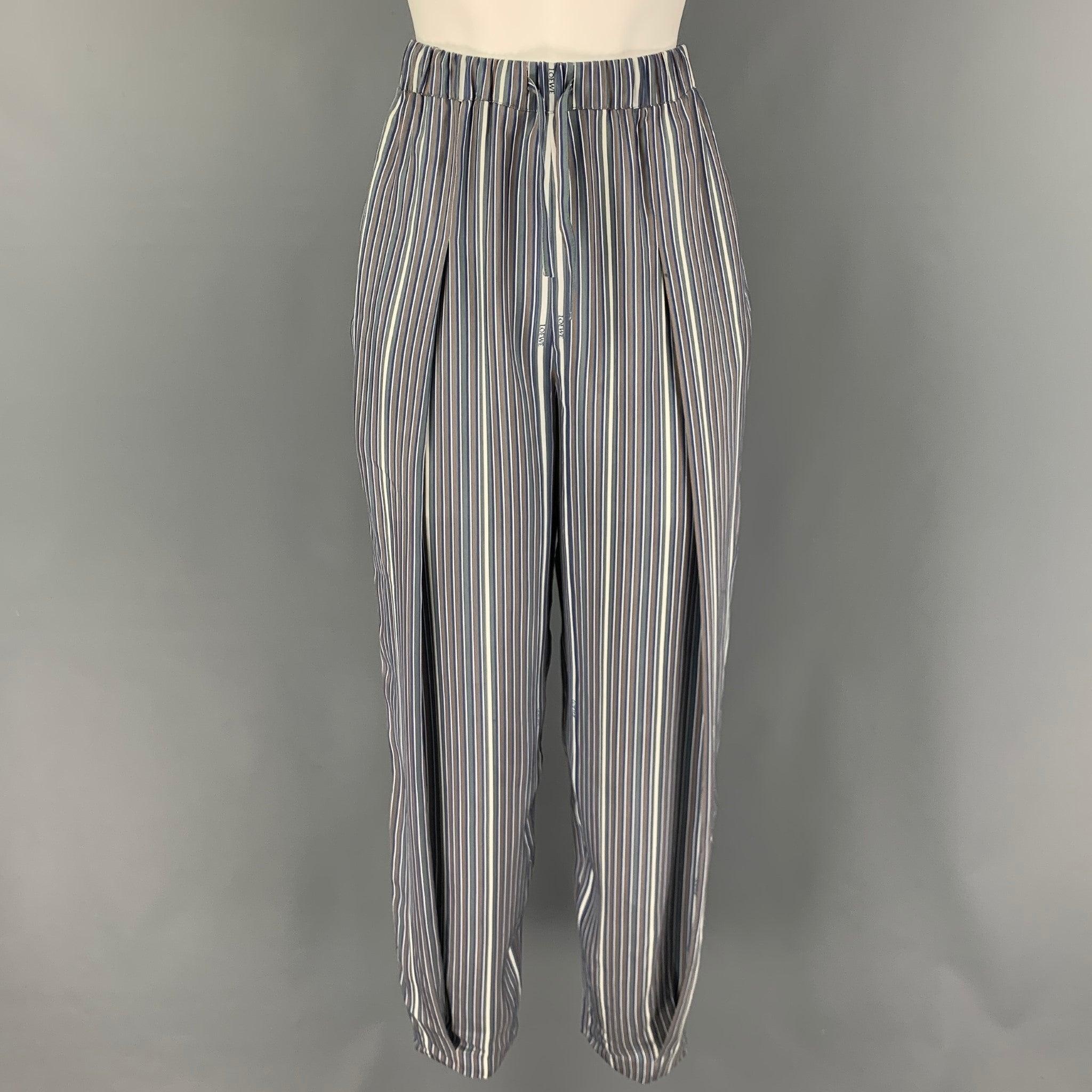 LOEWE Size 2 Grey White Blue Silk Stripe Asymmetrical Set For Sale 2