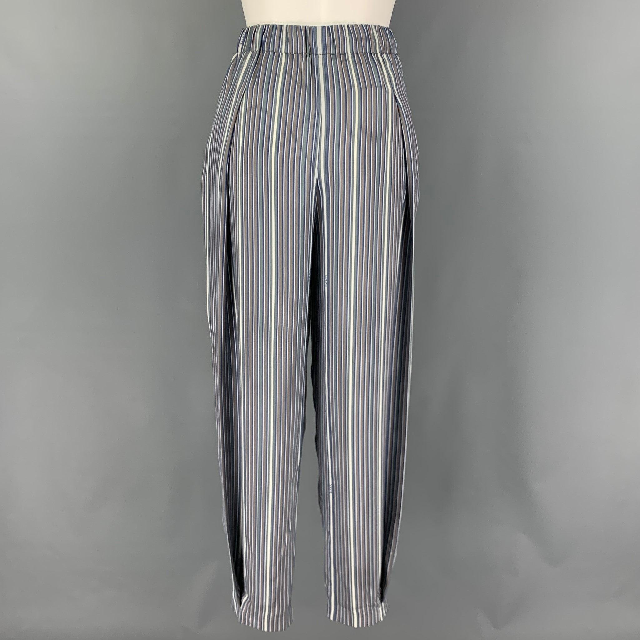 LOEWE Size 2 Grey White Blue Silk Stripe Asymmetrical Set For Sale 3