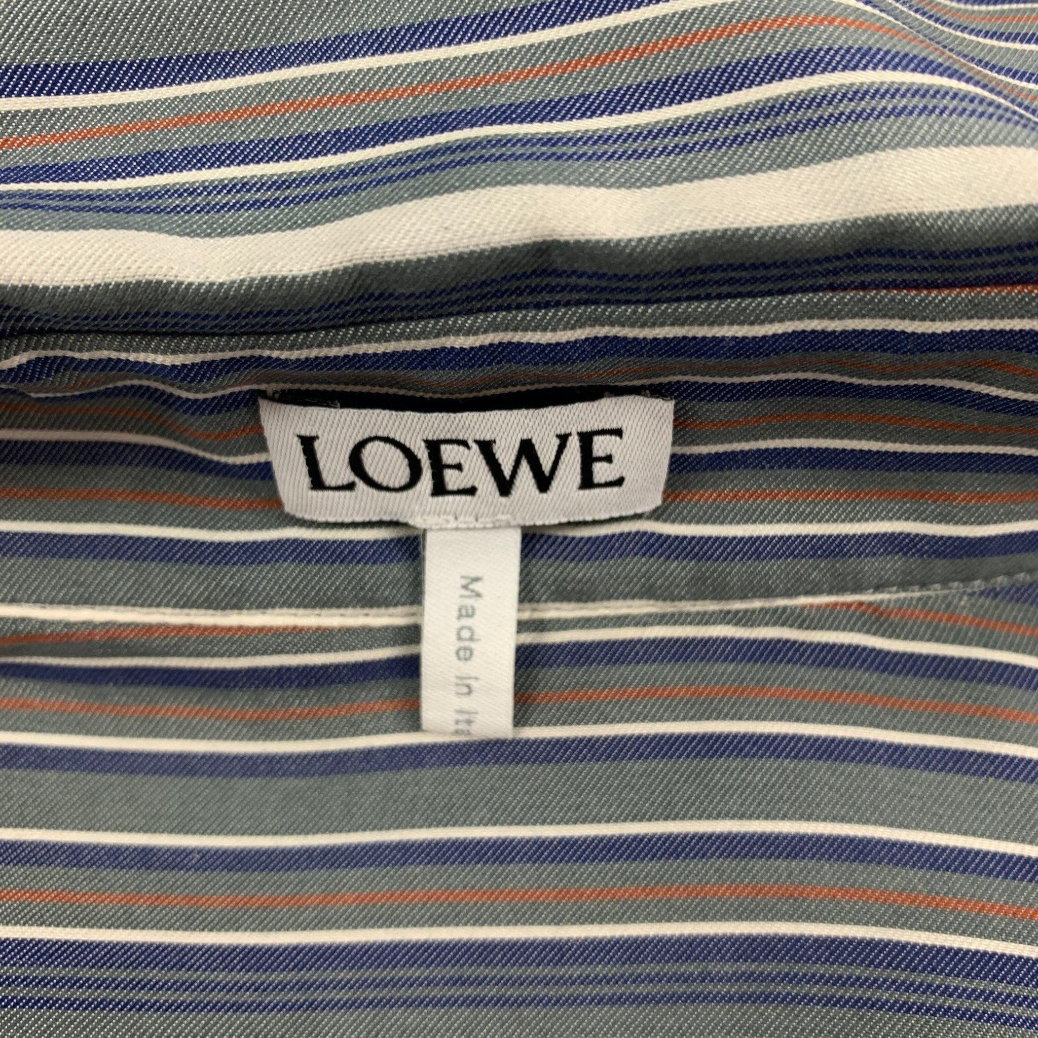 LOEWE Size 2 Grey White Blue Silk Stripe Asymmetrical Set For Sale 5