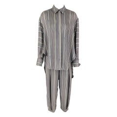 LOEWE Size 2 Grey White Blue Silk Stripe Asymmetrical Set