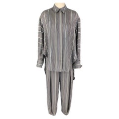 LOEWE Size 2 Grey White Blue Silk Stripe Asymmetrical Set