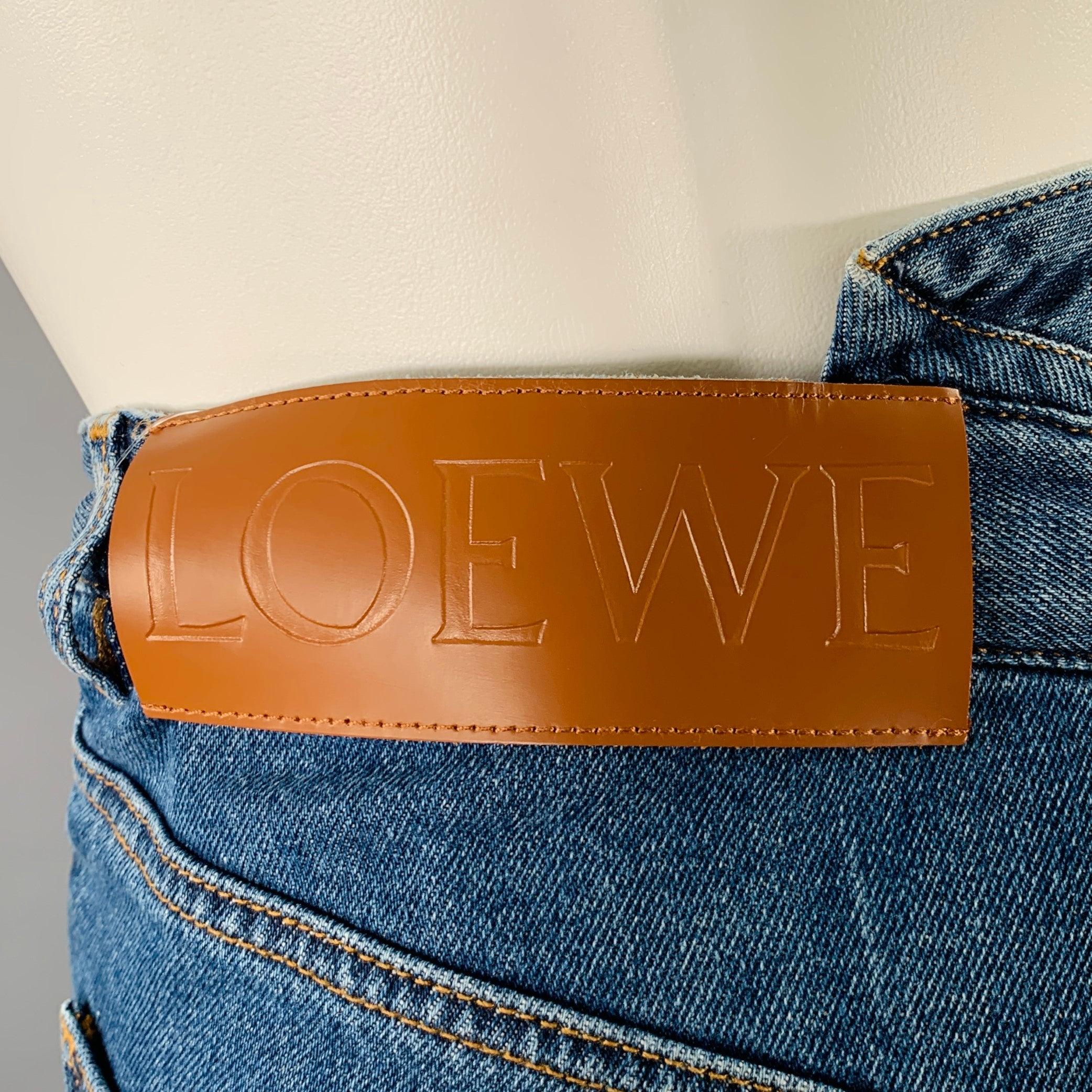 LOEWE Size 32 Blue Cotton Contrast Stitch Deconstructed Denim Midi Y2K Skirt In Excellent Condition In San Francisco, CA