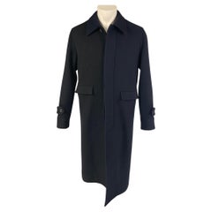 LOEWE Size 38 Navy Black Two Toned Wool Cashmere Asymmetrical Coat